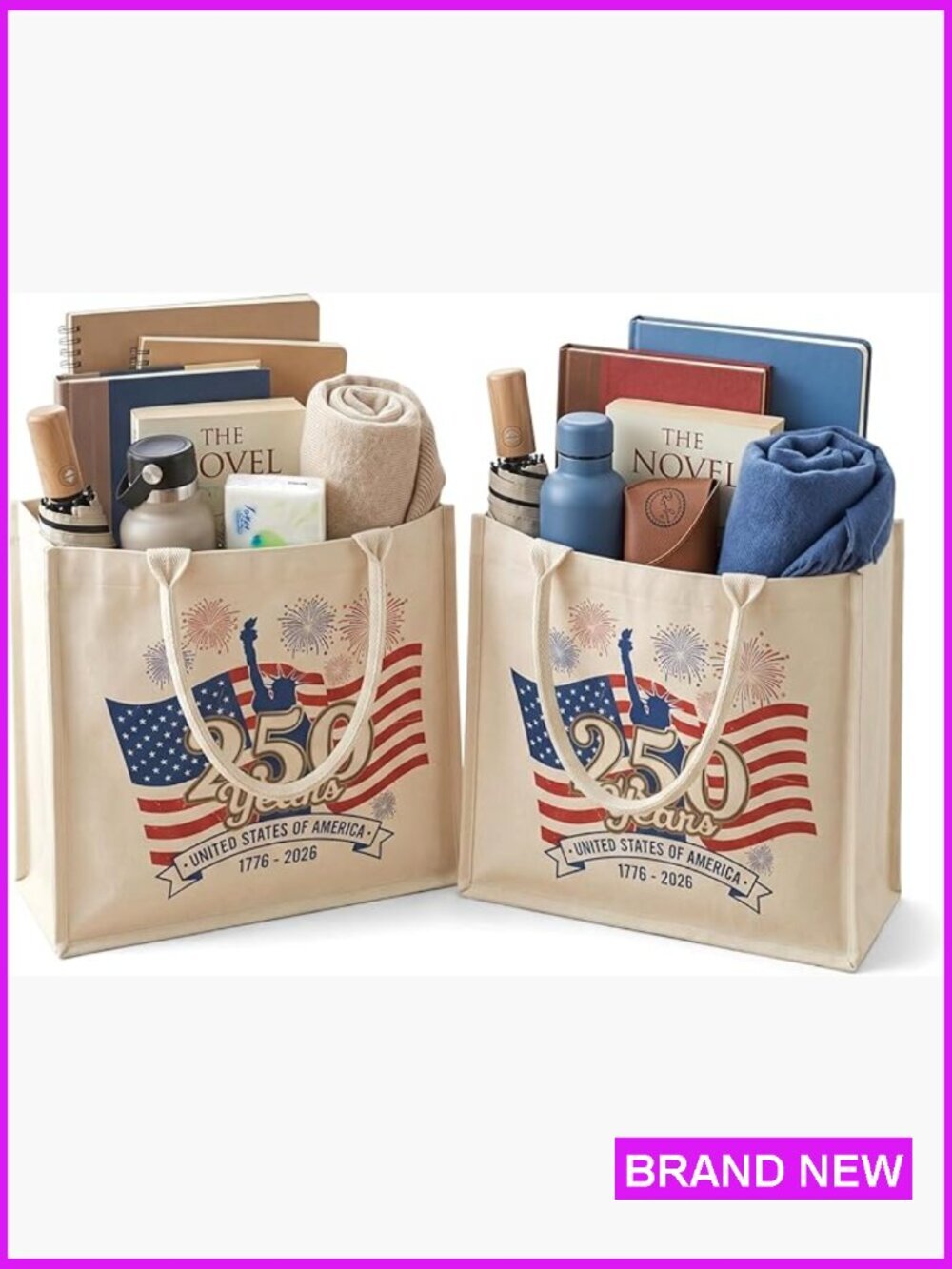 250th USA Anniversary Tote Bag Heavy Duty Laminated Canvas Patriotic Gusset